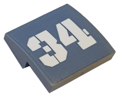 Slope, Curved 2 x 2 with White Number 34 on Sand Blue Background Pattern (Sticker) - Set 70610