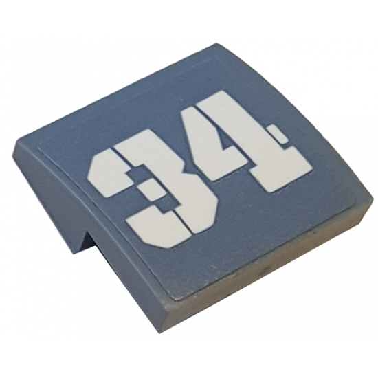 Slope, Curved 2 x 2 with White Number 34 on Sand Blue Background Pattern (Sticker) - Set 70610