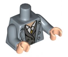 Torso Trenchcoat with Light Nougat Neck, White Shirt with Gold Necklace, Dark Bluish Gray Jacket Pattern / Sand Blue Arms / Light Nougat Hands