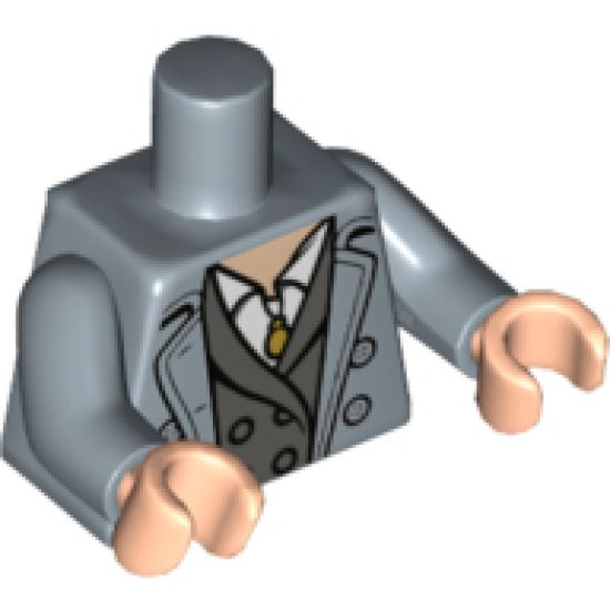 Torso Trenchcoat with Light Nougat Neck, White Shirt with Gold Necklace, Dark Bluish Gray Jacket Pattern / Sand Blue Arms / Light Nougat Hands