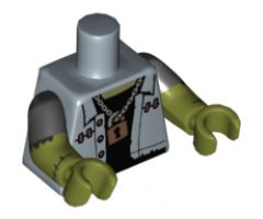 Torso Vest over Black Undershirt, Padlock, 'SHOCK 'n' ROLL' Back Pattern / Olive Green Arms with Black Short Sleeves and Stitches / Olive Green Hands