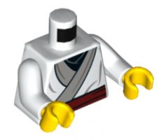 Torso Ninjago Kimono with Gray Trim, Dark Red Sash and Gold Dragon on Back Pattern / White Arms / Yellow Hands