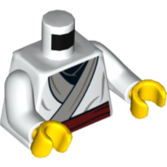 Torso Ninjago Kimono with Gray Trim, Dark Red Sash and Gold Dragon on Back Pattern / White Arms / Yellow Hands
