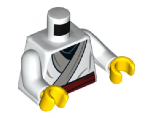 Torso Ninjago Kimono with Gray Trim, Dark Red Sash and Gold Dragon on Back Pattern / White Arms / Yellow Hands