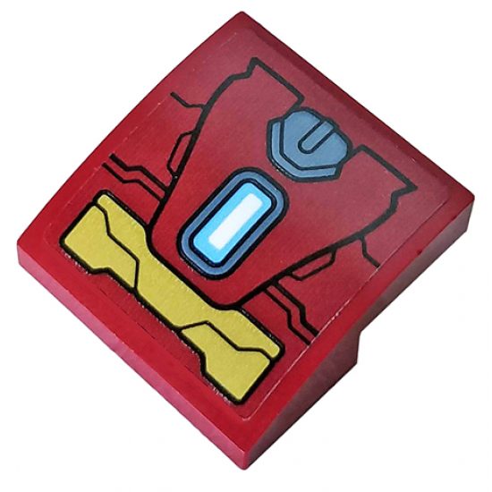 Slope, Curved 2 x 2 with Dark Red and Gold Armor Plates and Rectangular Arc Reactor Pattern (Sticker) - Set 76104