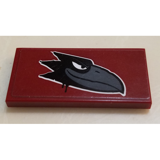 Tile 2 x 4 with Black Raven on Dark Red Background Pattern Model Right Side (Sticker) - Set 60209