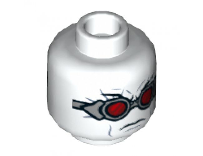 Minifigure, Head Silver Goggles with Red Lenses, Frown Pattern - Hollow Stud