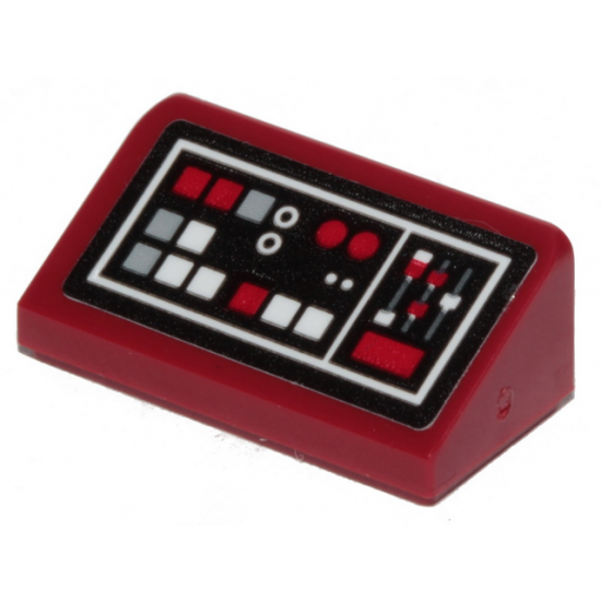 Slope 30 1 x 2 x 2/3 with Dark Red, Light Bluish Gray and White Buttons Pattern (Sticker) - Set 75216