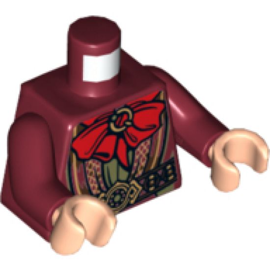 Torso LotR Robe with Large Red Bow, Gold Trim, and Ornate Gold Belt Buckle Pattern / Dark Red Arms / Light Nougat Hands