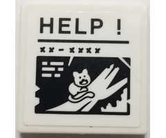 Tile 2 x 2 with Caption of Cat on Tree Branch, 'HELP !' and 'XX - XXXX' Pattern (Sticker) - Set 70902