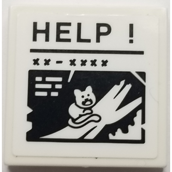 Tile 2 x 2 with Caption of Cat on Tree Branch, 'HELP !' and 'XX - XXXX' Pattern (Sticker) - Set 70902