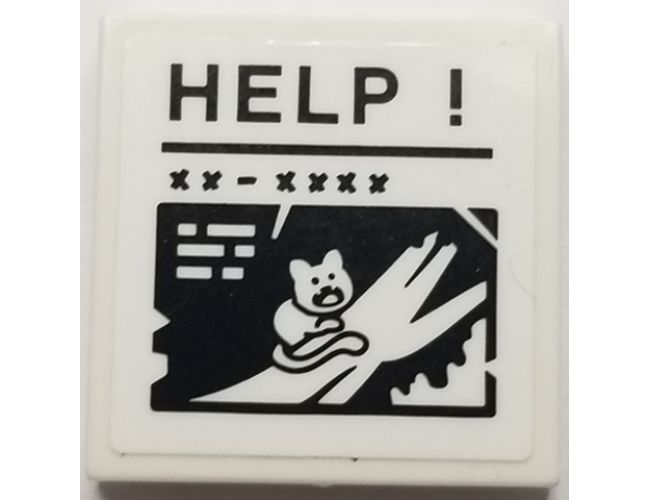 Tile 2 x 2 with Caption of Cat on Tree Branch, 'HELP !' and 'XX - XXXX' Pattern (Sticker) - Set 70902