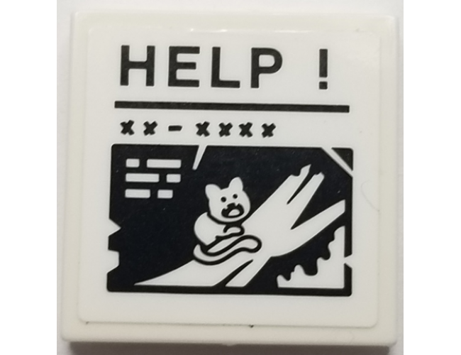 Tile 2 x 2 with Caption of Cat on Tree Branch, 'HELP !' and 'XX - XXXX' Pattern (Sticker) - Set 70902