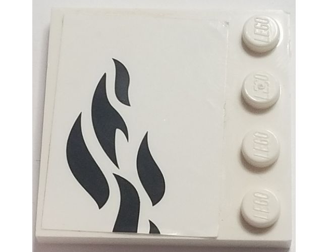 Tile, Modified 4 x 4 with Studs on Edge with Black Flames on White Background Pattern Model Right Side (Sticker) - Set 70615