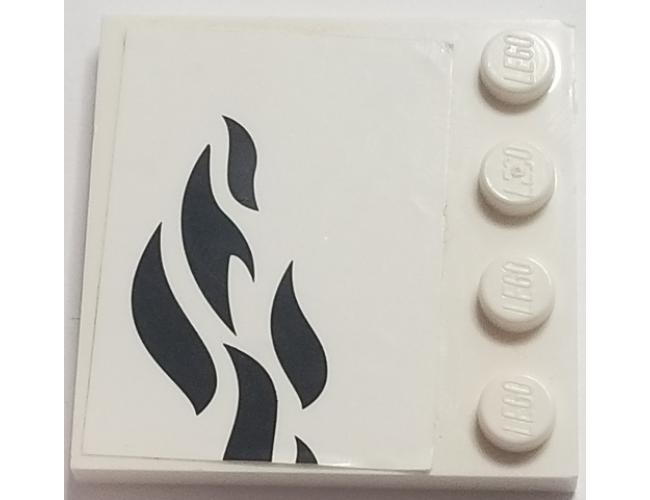 Tile, Modified 4 x 4 with Studs on Edge with Black Flames on White Background Pattern Model Right Side (Sticker) - Set 70615