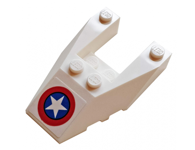 Wedge 6 x 4 Cutout with Stud Notches with Captain America Logo on White Background Pattern (Sticker) - Set 76076