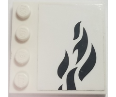 Tile, Modified 4 x 4 with Studs on Edge with Black Flames on White Background Pattern Model Left Side (Sticker) - Set 70615