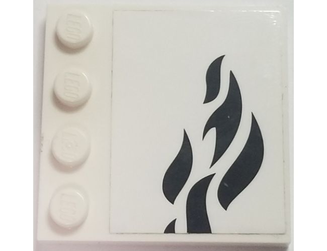 Tile, Modified 4 x 4 with Studs on Edge with Black Flames on White Background Pattern Model Left Side (Sticker) - Set 70615
