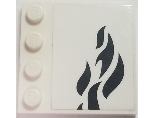 Tile, Modified 4 x 4 with Studs on Edge with Black Flames on White Background Pattern Model Left Side (Sticker) - Set 70615