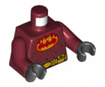 Torso Batman Red Bat in Bright Light Orange Oval with Flames, Gray Muscle Lines Pattern / Dark Red Arms / Black Hands
