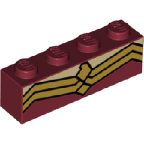 Brick 1 x 4 with Gold Double Angular Lines Pattern