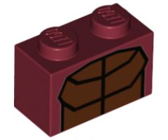 Brick 1 x 2 with Reddish Brown Muscles Outline Pattern