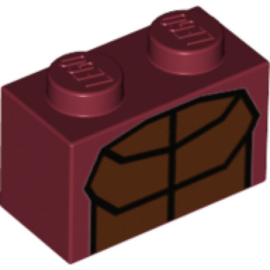 Brick 1 x 2 with Reddish Brown Muscles Outline Pattern