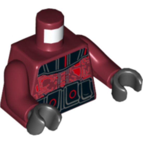 Torso Alien Armor with Black Shoulders and Belt and Red Circuitry Pattern / Dark Red Arms / Black Hands