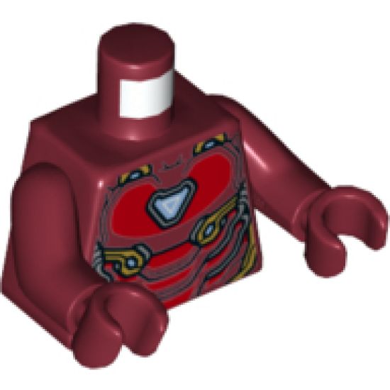 Torso Armor, Bright Light Blue Arc Reactor, Red Panels, Gold Trim Pattern / Dark Red Arms / Dark Red Hands