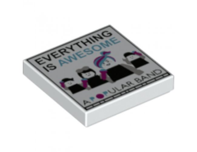 Tile 2 x 2 with 'EVERYTHING IS AWESOME', 'A POPULAR BAND' and Minifigures with Microphones Pattern