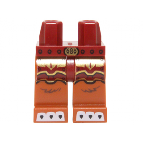 Hips and Dark Orange Legs with Dark Red and Gold Armor, Gold Belt Buckle and White Claws Pattern