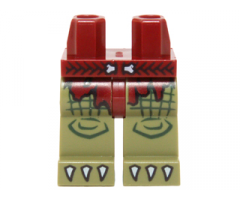 Hips and Olive Green Legs with Dark Red Loincloth Tattered, Braided Belt with Bone Buckle and White Claws Pattern