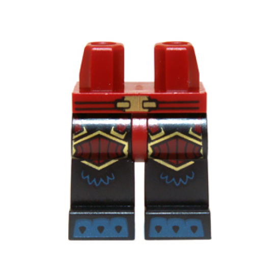 Hips and Black Legs with Gold Belt Buckle, Dark Red and Gold Knee Pads, Dark Blue Toes with Claws Pattern