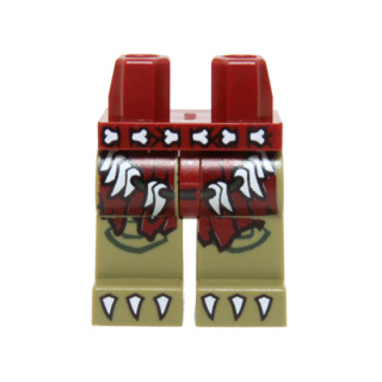 Hips and Olive Green Legs with Dark Red Loincloth, Bone Belt, Cord with Teeth and White Claws Pattern