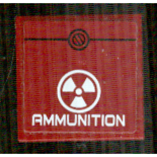 Tile 2 x 2 with White Radiation Warning and 'AMMUNITION' Pattern (Sticker) - Set 8102