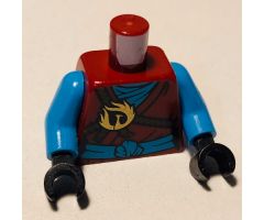 Torso Ninjago Brown Rope, Gold Phoenix Medallion and Dark Azure Sash Front, Scabbards on Back Pattern / Dark Azure Arms / Black Hands