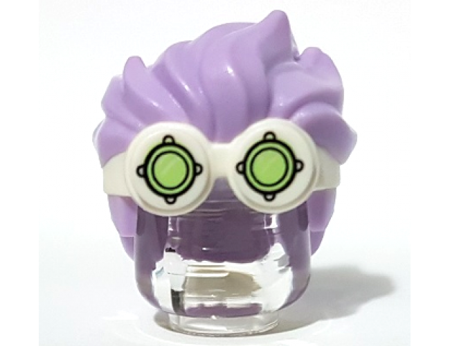 Minifigure, Hair Combo, Goggles with Lime Lenses Pattern and Lavender Spiked Top Hair