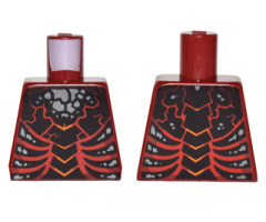 Torso Nexo Knights Bare Chest with Dark Red Bones, Cracks and Silver Stones Pattern