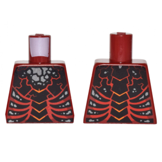 Torso Nexo Knights Bare Chest with Dark Red Bones, Cracks and Silver Stones Pattern