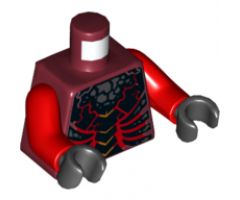 Torso Nexo Knights Bare Chest with Dark Red Bones, Cracks and Silver Stones Pattern / Red Arms / Black Hands