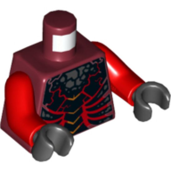 Torso Nexo Knights Bare Chest with Dark Red Bones, Cracks and Silver Stones Pattern / Red Arms / Black Hands