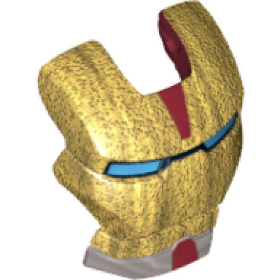 Minifigure, Headgear Accessory Visor Top Hinge with Gold Face Shield, Blue Eyes and Silver Chin Pattern