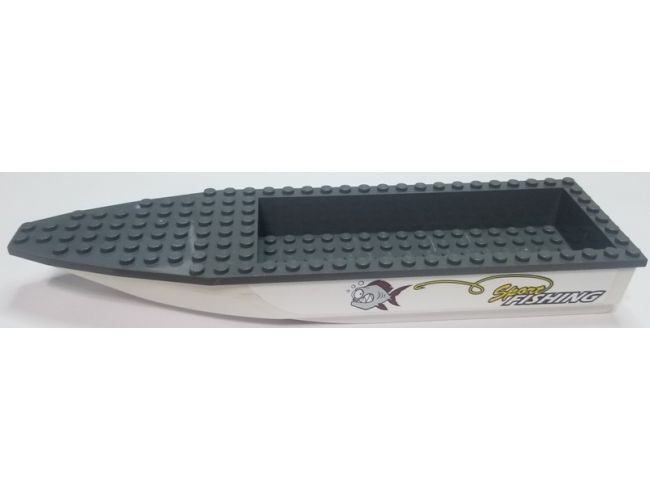 Boat Hull Unitary 28 x 8 with Dark Bluish Gray Top with 'Sport FISHING', Fish and Line with Hook Pattern on Both Sides (Stickers) - Set 60147