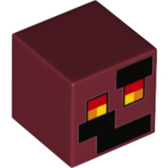 Minifigure, Head, Modified Cube with Black Rectangles and Red, Orange and Yellow Squares Pattern (Minecraft Magma Cube)