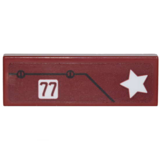 Tile 1 x 3 with White Star and '77', Black Line and 2 Screws Pattern (Sticker) - Set 76077