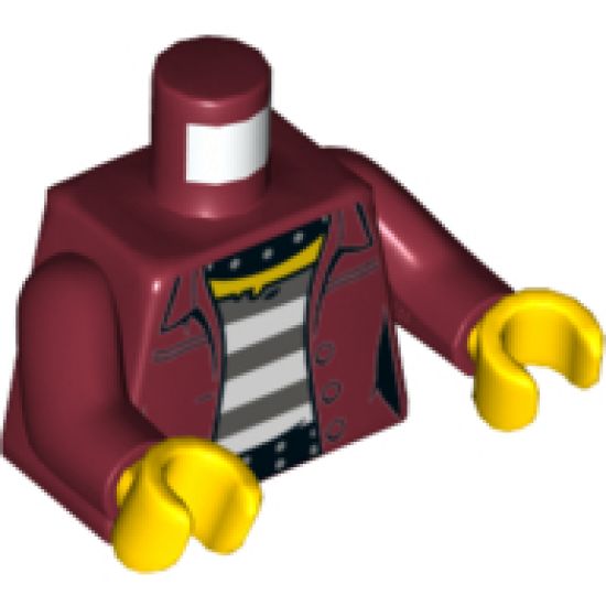 Torso Female Prisoner Jacket over Black and White Striped Undershirt, Bomb on Back Pattern / Dark Red Arms / Yellow Hands