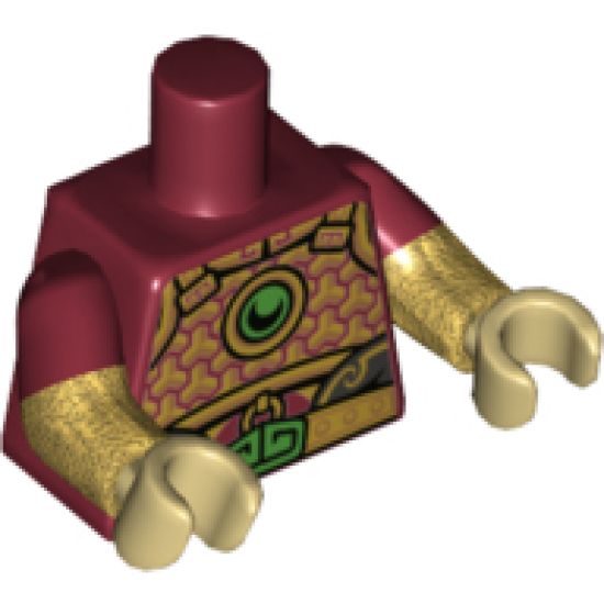 Torso Armor with Gold Trim, Green Circle and Buckle Pattern / Pearl Gold Arms with Dark Red Short Sleeve Pattern / Tan Hands