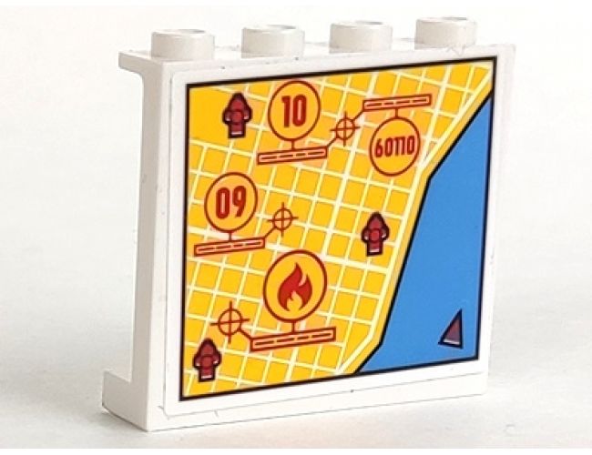 Panel 1 x 4 x 3 with Side Supports - Hollow Studs with Street Map and Fire Location Pattern (Sticker) - Set 60110