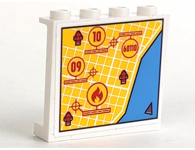 Panel 1 x 4 x 3 with Side Supports - Hollow Studs with Street Map and Fire Location Pattern (Sticker) - Set 60110