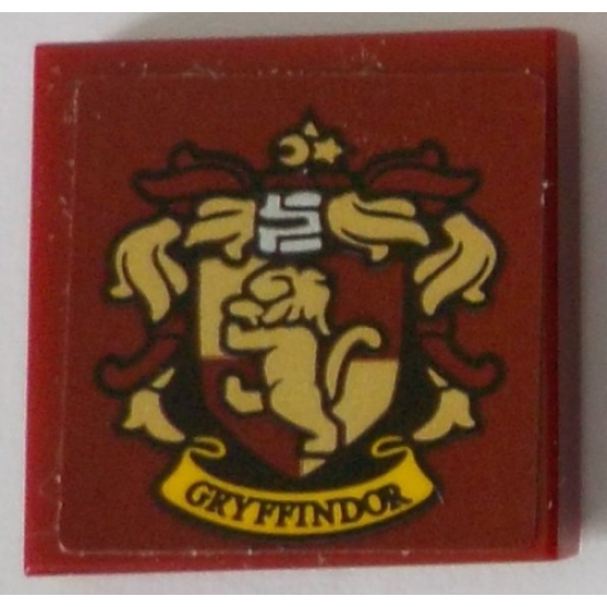 Tile 2 x 2 with HP 'GRYFFINDOR' House Crest on Dark Red Background Pattern (Sticker) - Set 71043